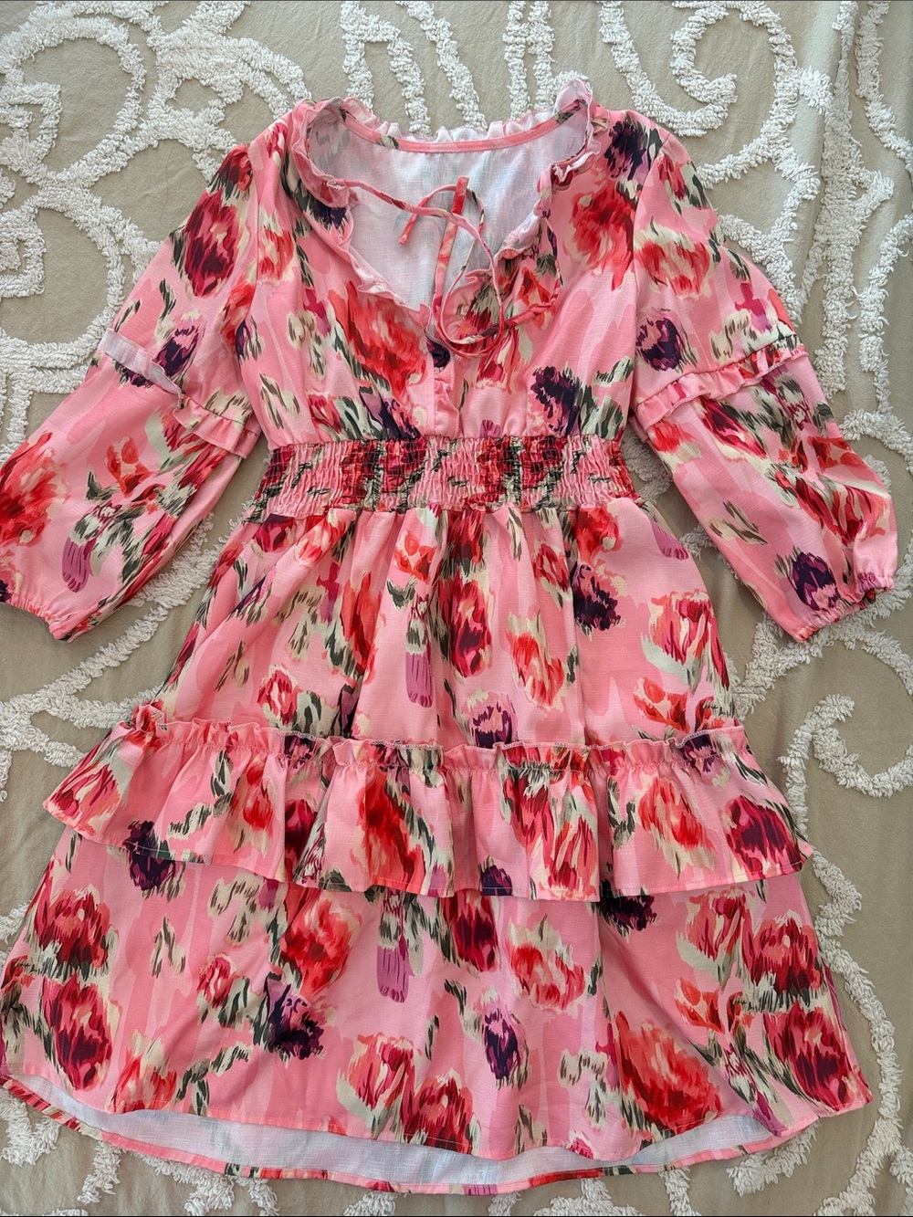 Pink Floral Ruffle Tiered ladies/juniors Dress